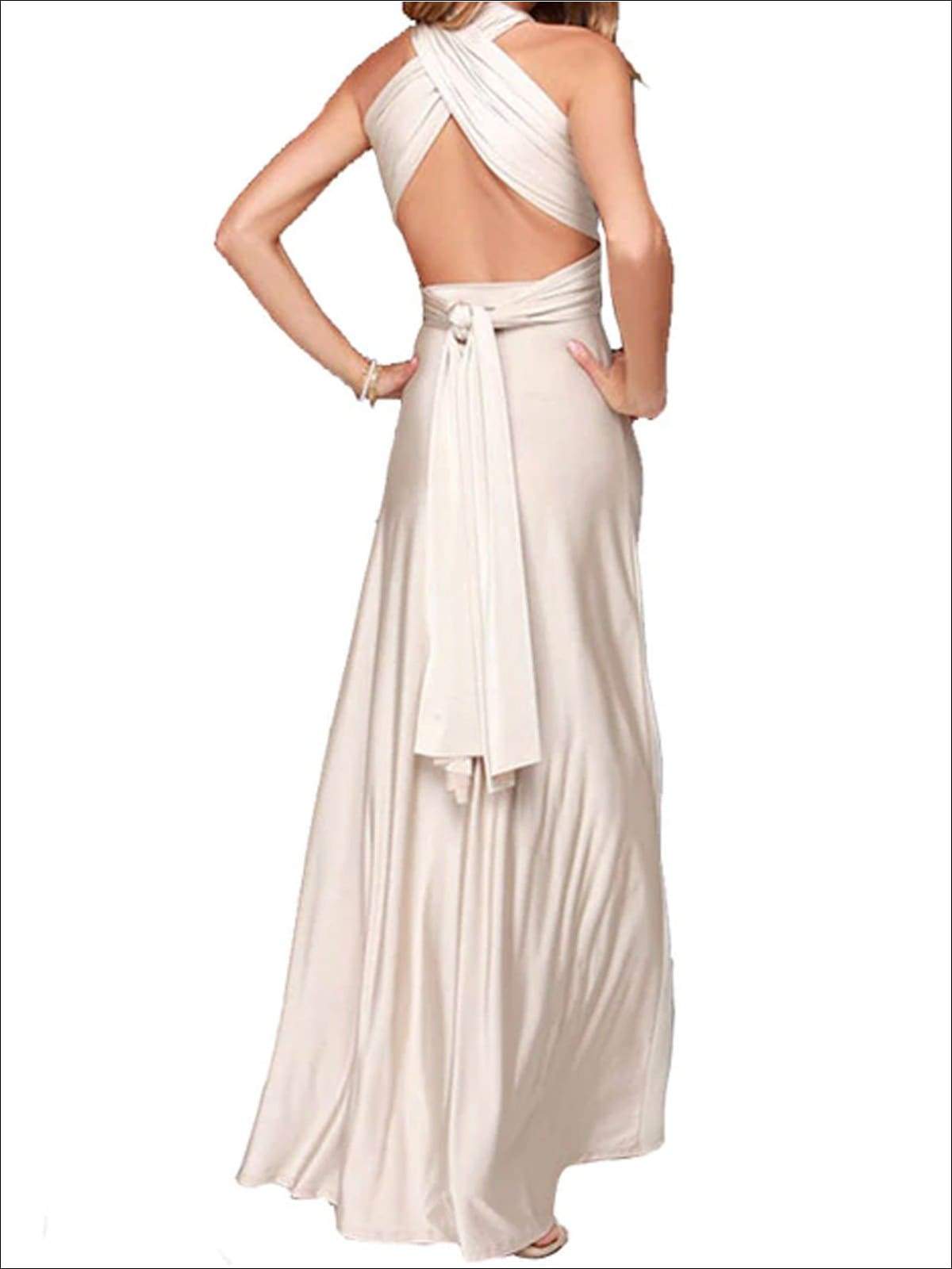 Womens Fit And Flare Infinity Convertible Wrap Dress (Multicolor Options) - White / S - Womens Dresses