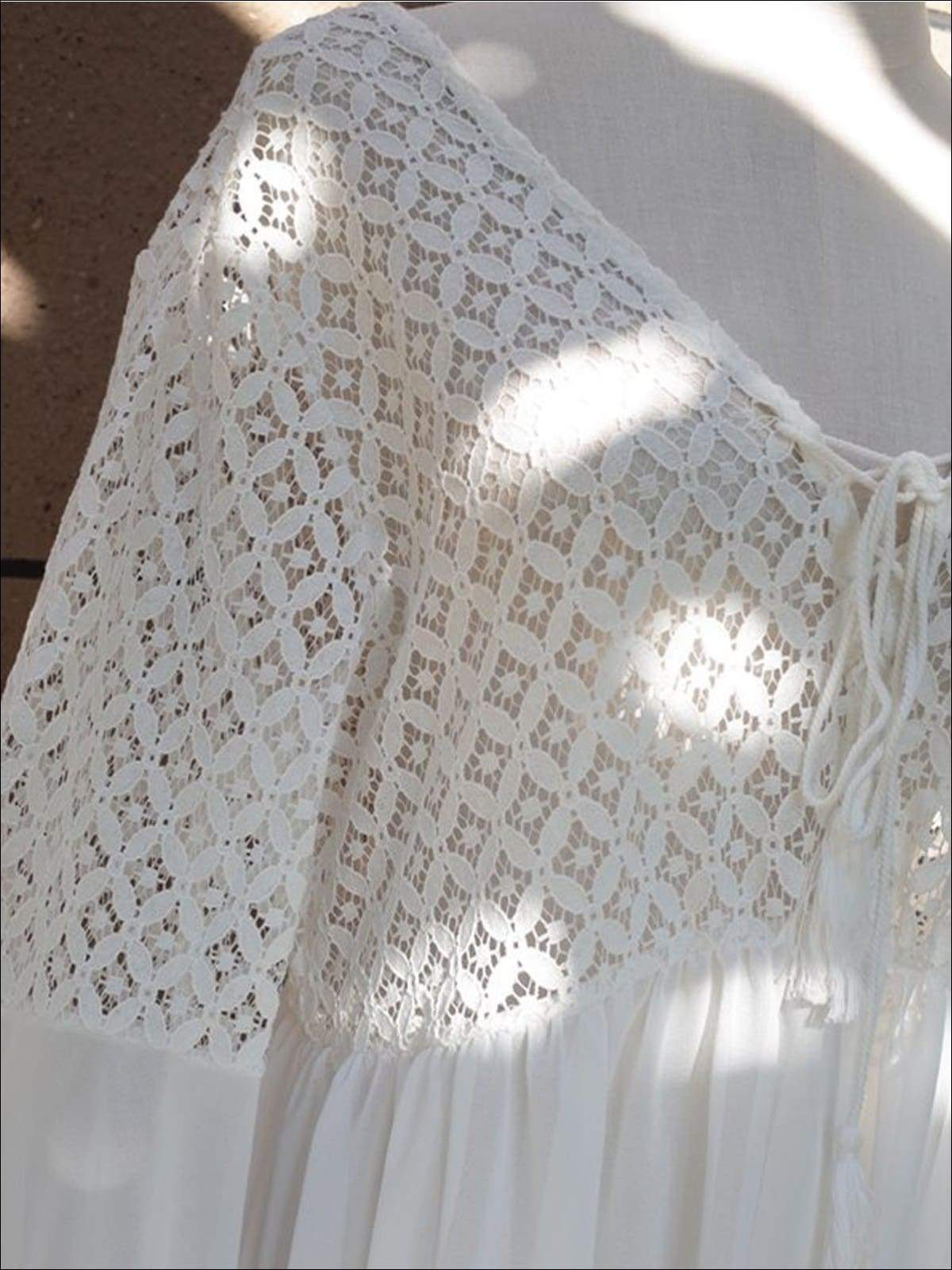 Womens Flare Sleeve Lace Up Chiffon Maxi Dress - Womens Dresses