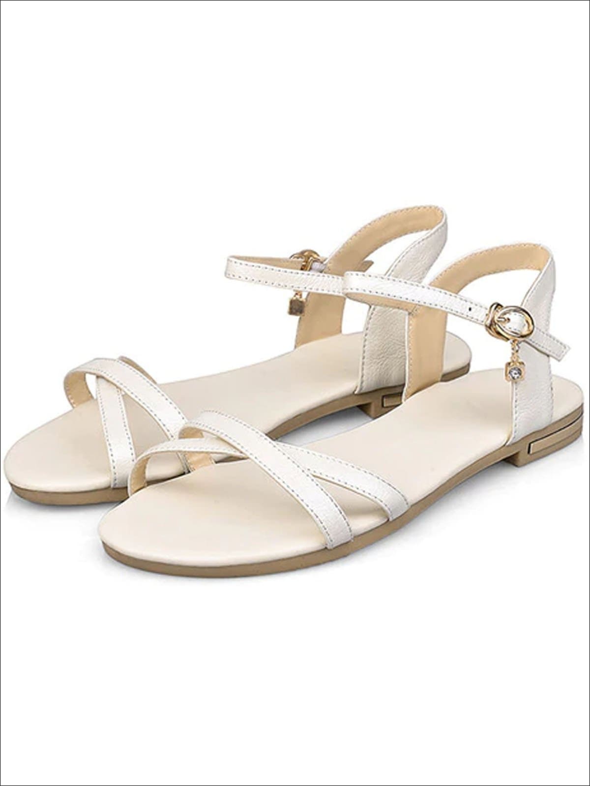 Womens Flat Chic Buckle Strap Sandals - Beige / 3 - Womens Sandals