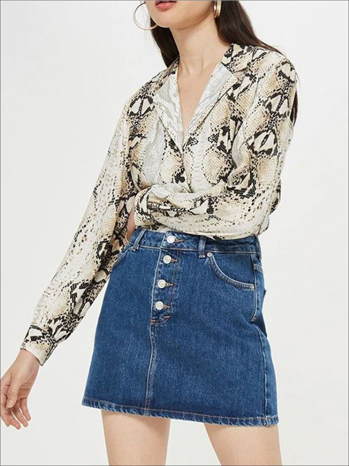 Womens Flat Collar Animal Print Button Down Blouse - Womens Tops