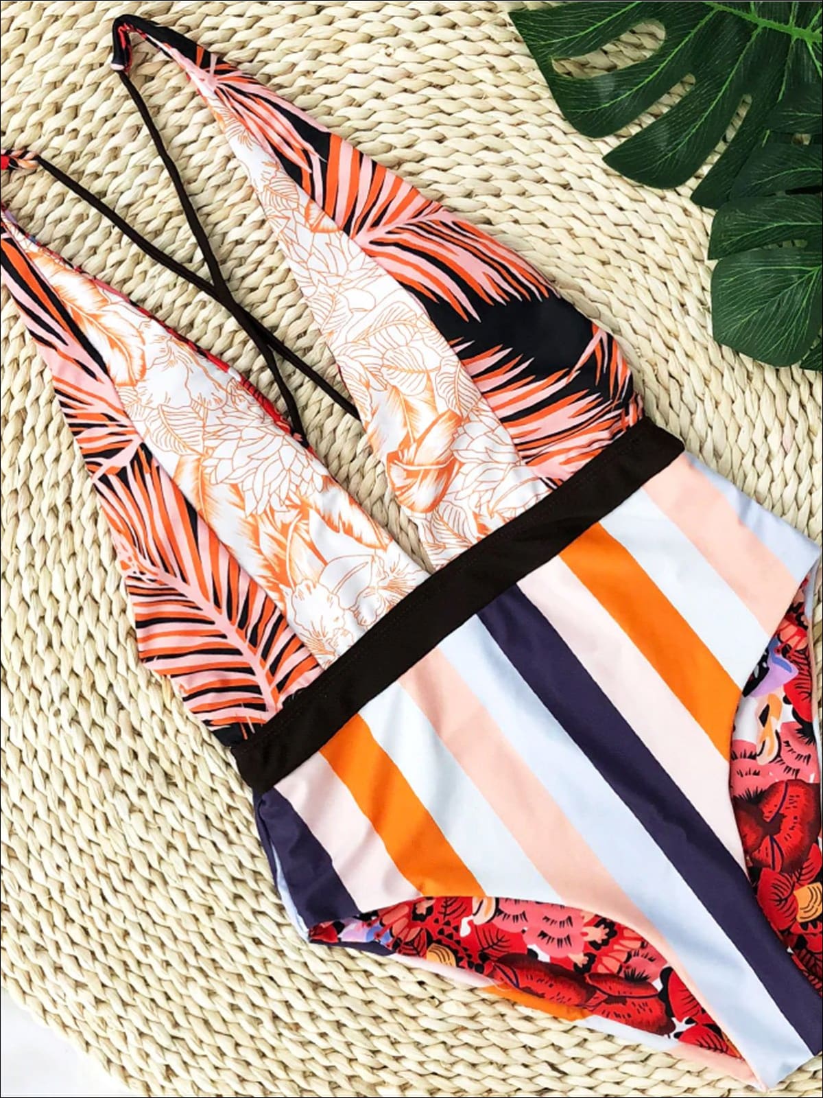 Womens Floral Cross Back Monokini - Orange / S - Womens Swimsuit