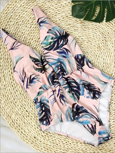 Womens Floral Cross Back Monokini - Pink / S - Womens Swimsuit