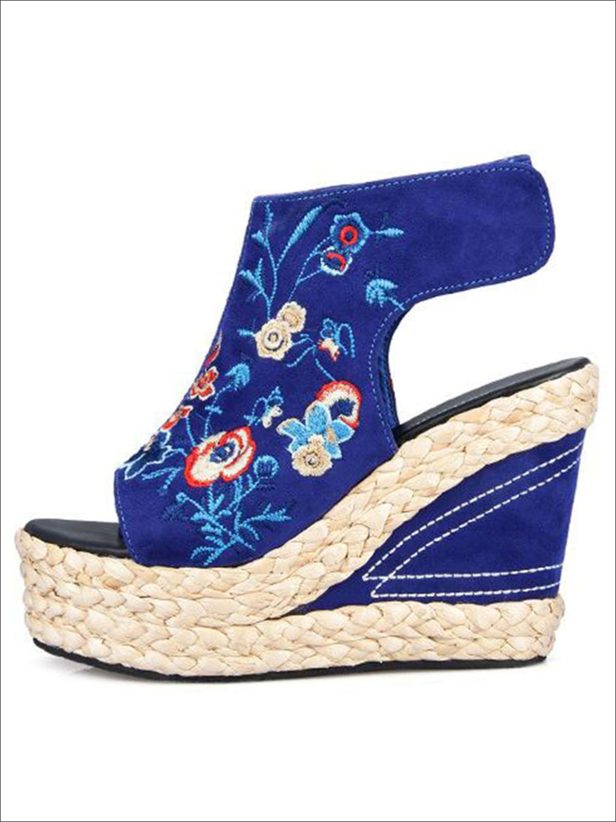 Womens Floral Embroidered High Heel Wedges - Womens Sandals