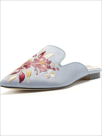 Womens Floral Embroidered Pointed Mules - Womens Shoes