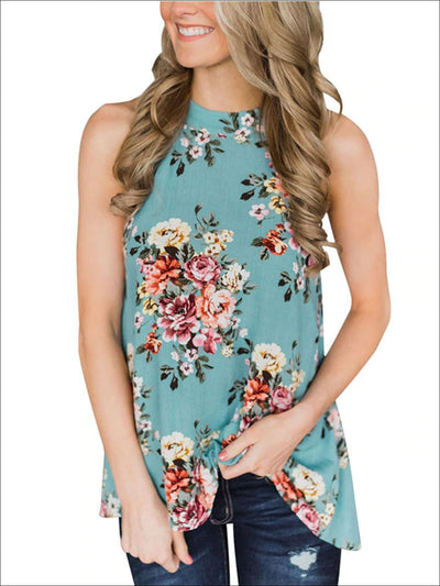 Women's Summer Tops | Floral Halter Neck Blouse - Mia Belle Girls