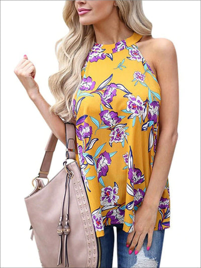 Women's Summer Tops | Floral Halter Neck Blouse - Mia Belle Girls