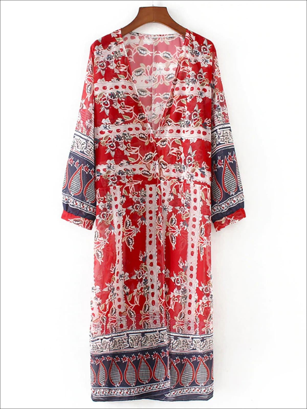 Womens Floral Sheer Maxi Bohemian Kimono - Similar To Image / S - Womens Outerwear