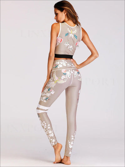 Womens Floral Yoga Banded Crop Top & Leggings Set - Womens Activewear