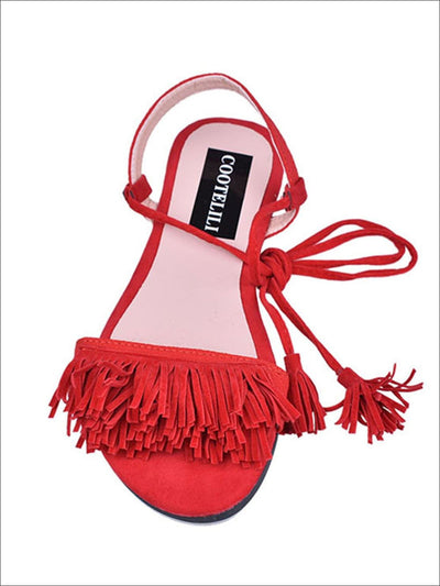 Womens Fringe Lace Up Flat Sandals - Womens Sandals