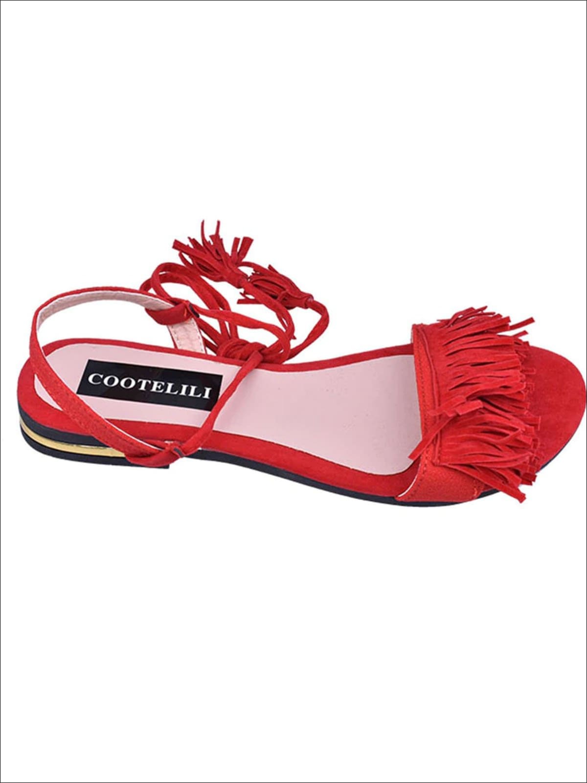 Womens Fringe Lace Up Flat Sandals - Womens Sandals