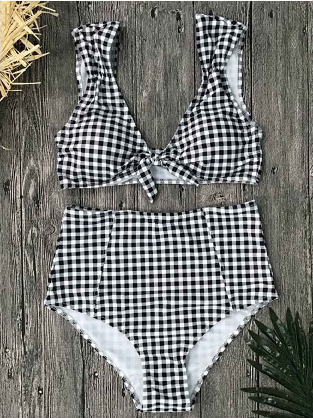 Womens Gingham High Waist Retro Two Piece Swimsuit - Black / S - Womens Swimsuit