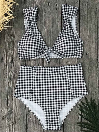 Womens Gingham High Waist Retro Two Piece Swimsuit - Black / S - Womens Swimsuit
