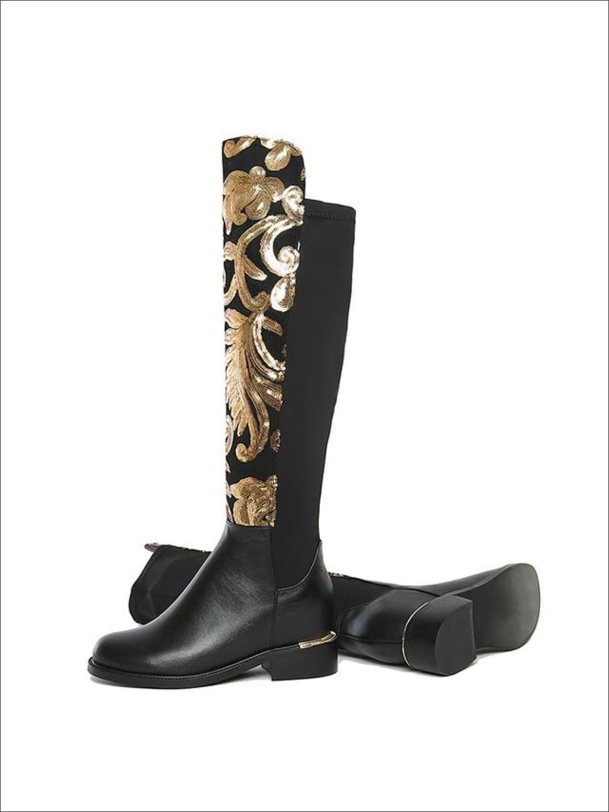 Womens Gold Sequined Knee High Boots - Womens Boots