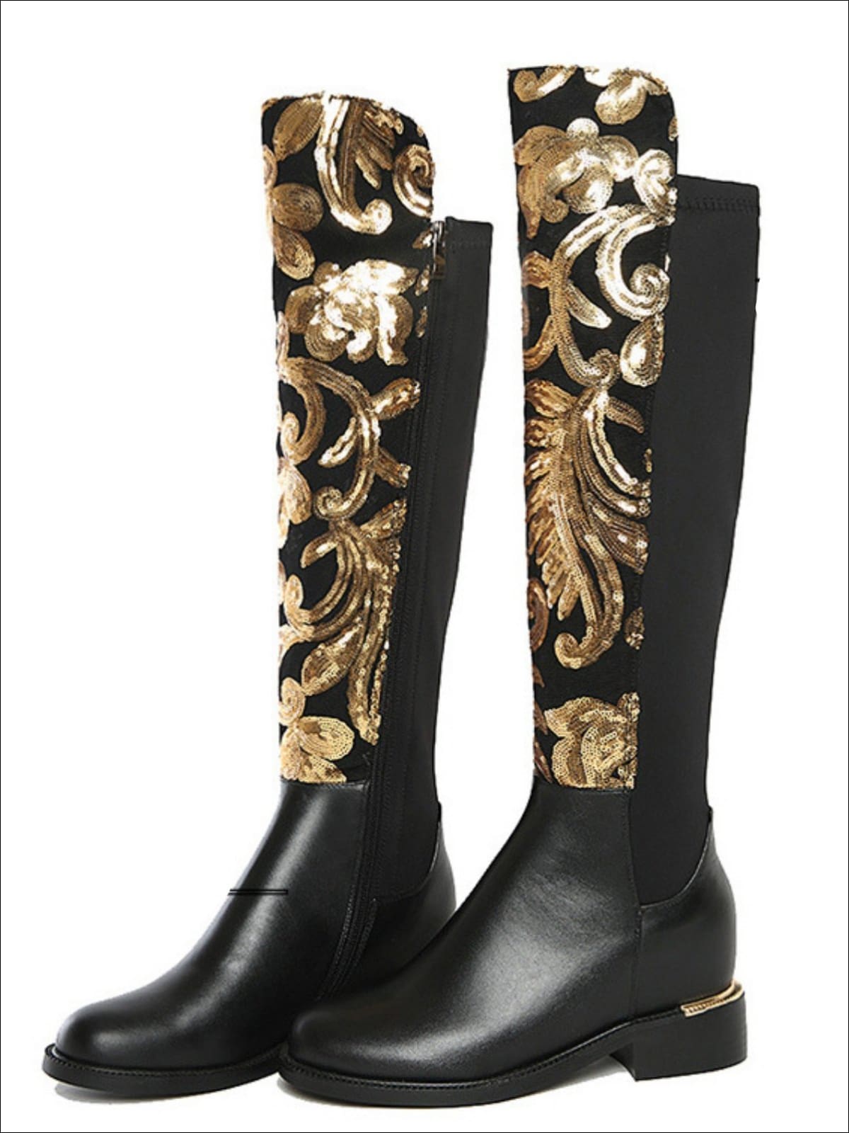 Womens Gold Sequined Knee High Boots - Womens Boots