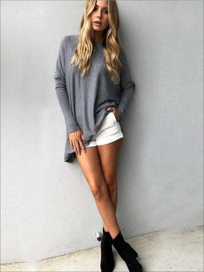 Womens Grey Oversized Long Sleeve Tunic - Womens Tops