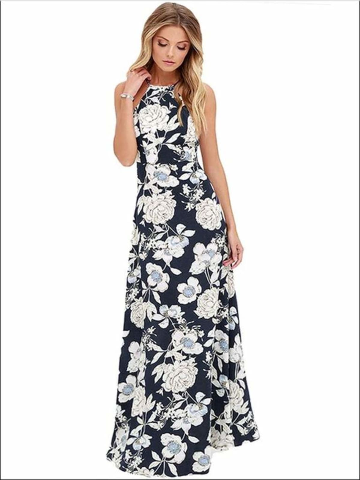 Womens Halter Floral A-Line Maxi Dress - Womens Dresses
