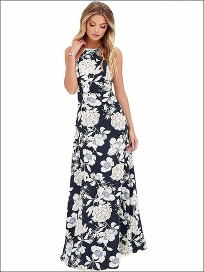 Womens Halter Floral A-Line Maxi Dress - Womens Dresses