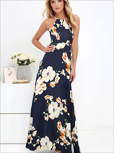 Womens Halter Floral A-Line Maxi Dress - Womens Dresses