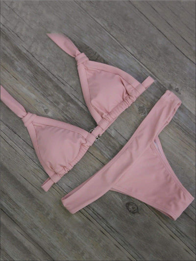 Womens Halter Low Waist Two Piece Swimsuit - Pink / S - Womens Swimsuit