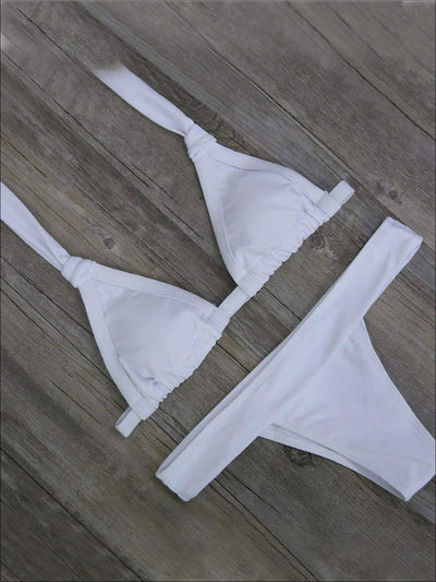 Womens Halter Low Waist Two Piece Swimsuit - White / S - Womens Swimsuit