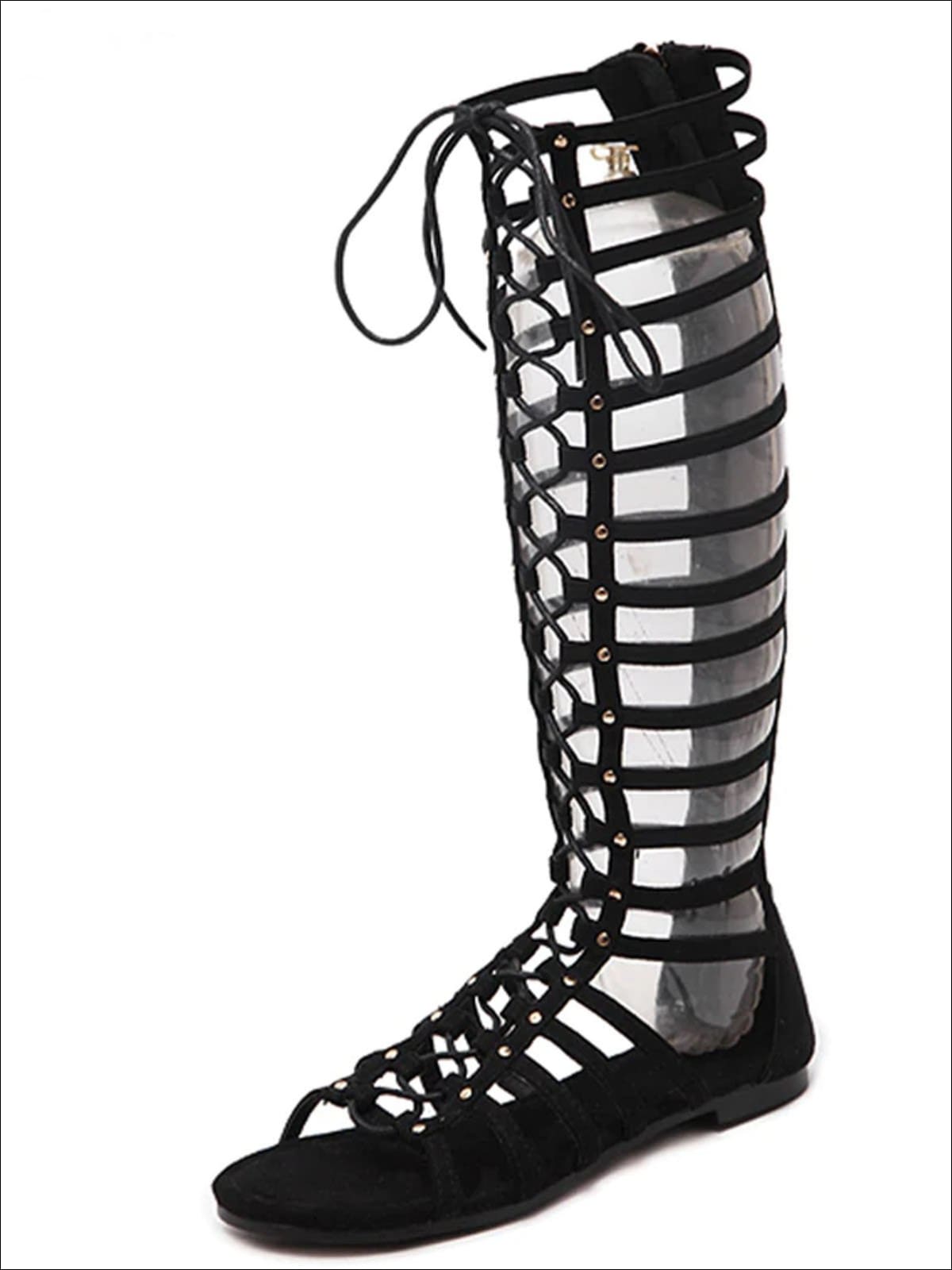 Women's Knee High Lace Up Gladiator Sandals - Mia Belle Girls