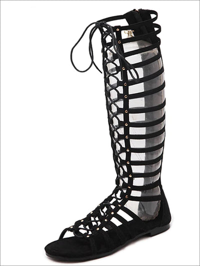 Women's Knee High Lace Up Gladiator Sandals - Mia Belle Girls