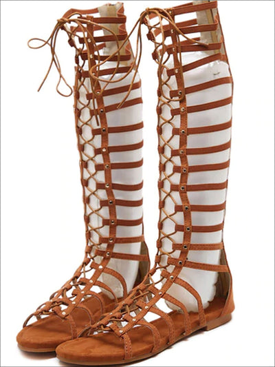 Women's Knee High Lace Up Gladiator Sandals - Mia Belle Girls