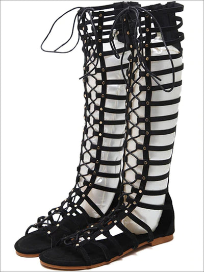 Women's Knee High Lace Up Gladiator Sandals - Mia Belle Girls