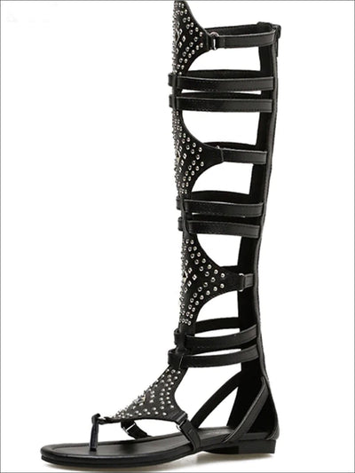 Womens Knee Length Embellished Gladiator Sandals - Womens Sandals