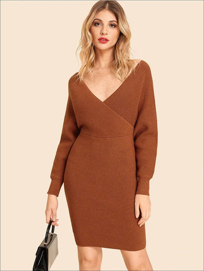 Womens Knit Batwing Casual Sweater Dress - Womens Fall Dresses