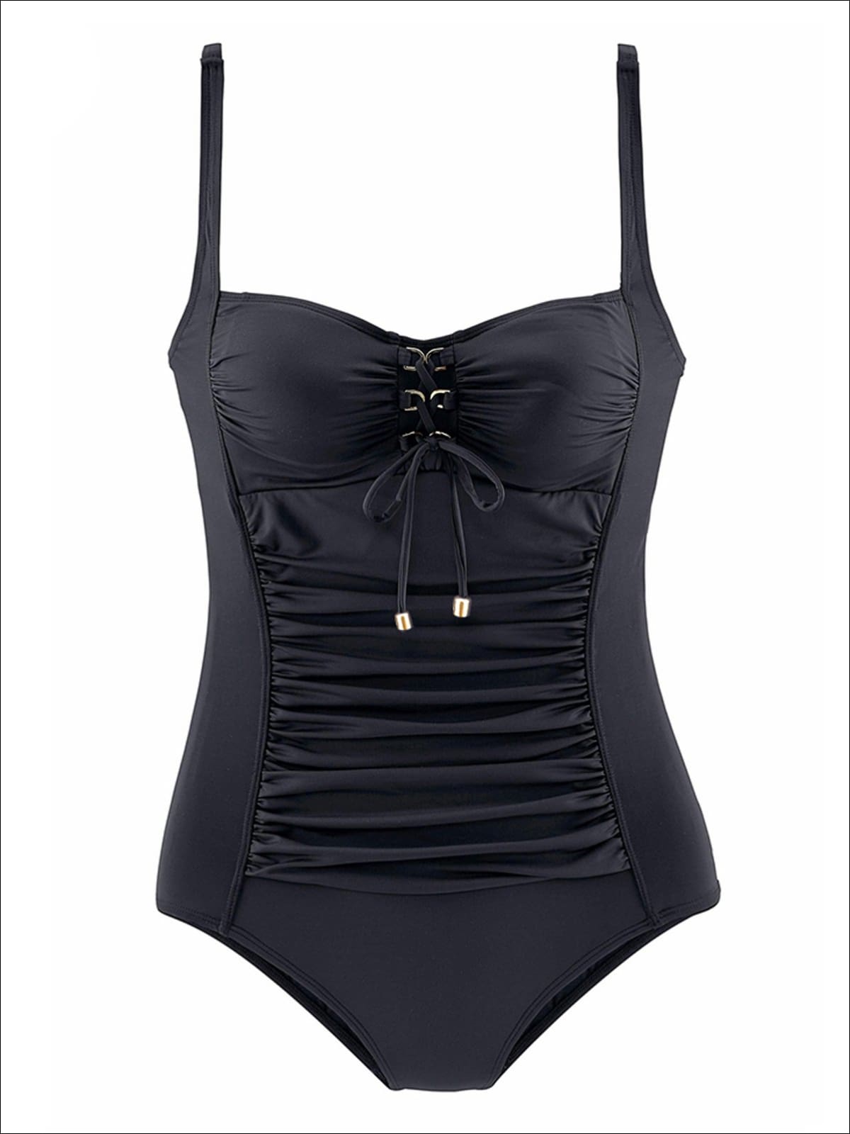 Womens Lace-Down One Piece Swimsuit - Black / M - Womens Swimsuits