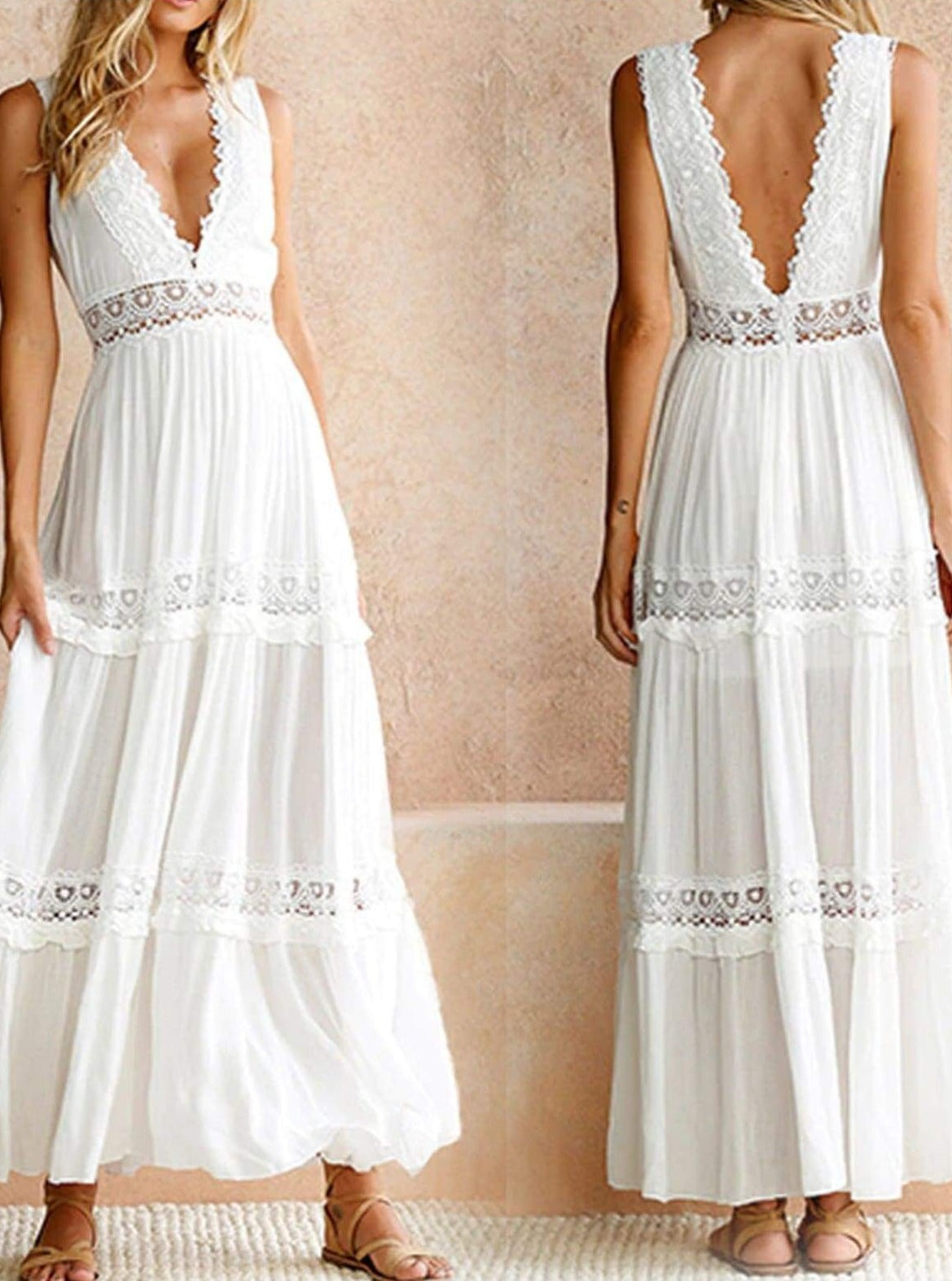 Womens Lace Hollow Out Backless Maxi Dress - Womens Dresses