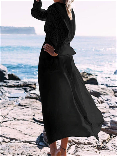 Womens Lace Maxi Plunge Cover Up With Drawstring - Womens Swimsuit