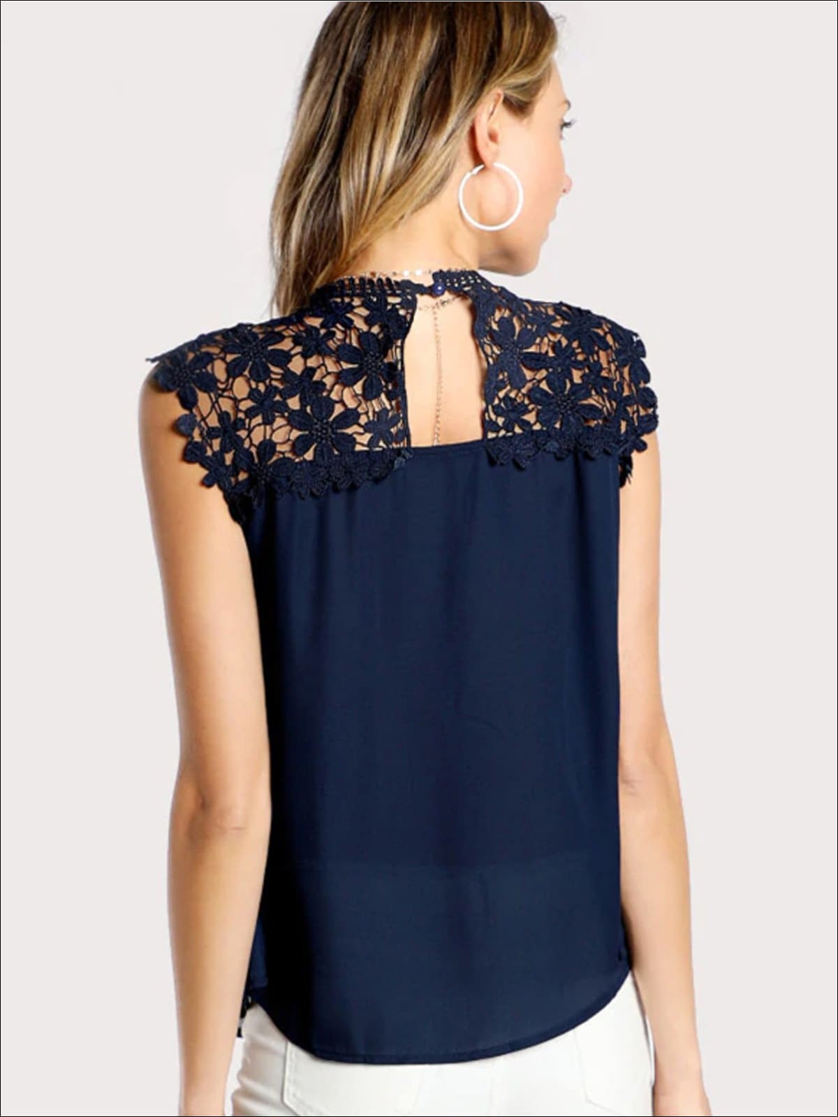 Womens Lace Mock Neck Sleeveless Blouse - Womens Tops