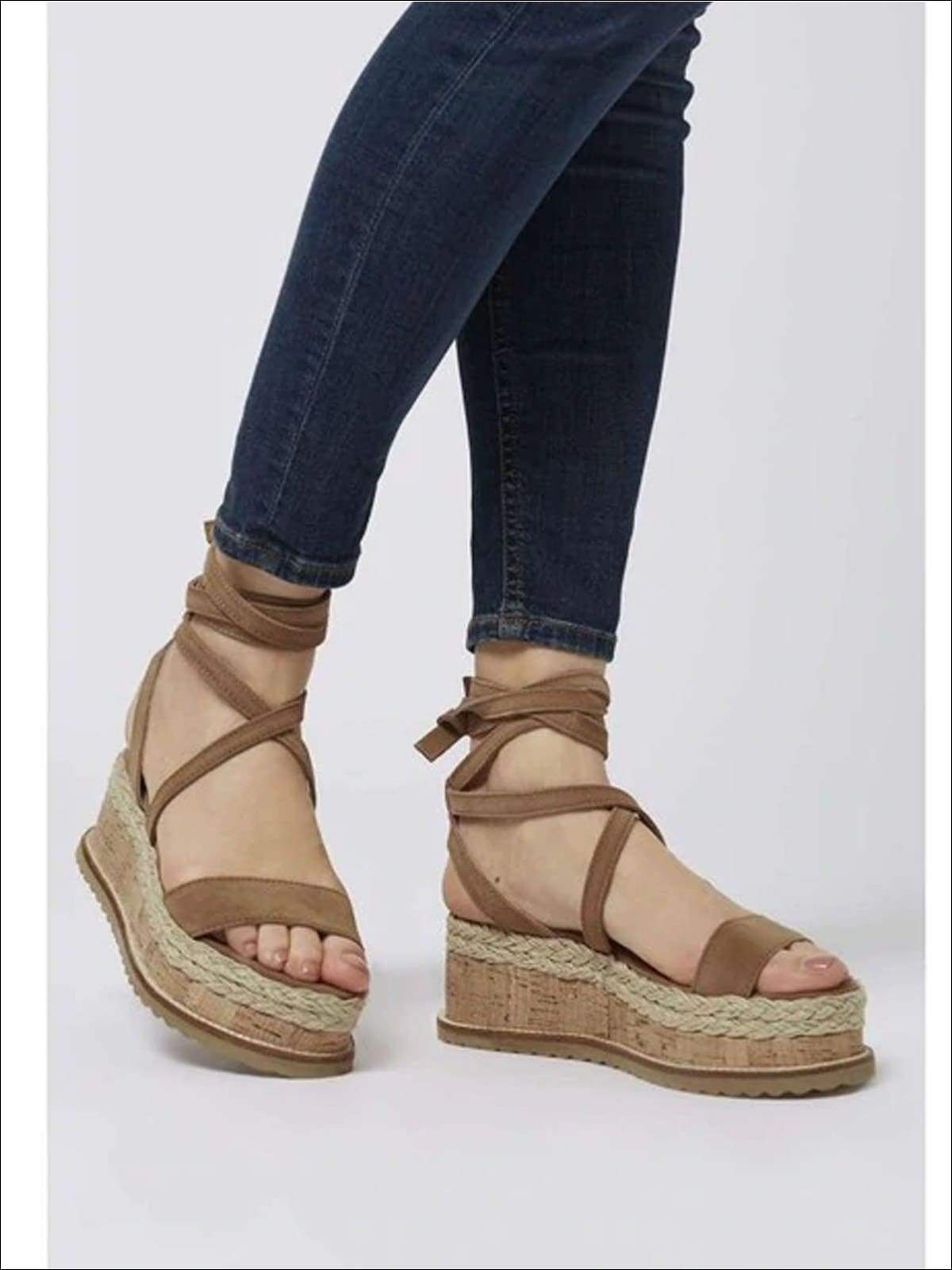 Womens Lace Up Espadrilles Platform Sandals - Womens Sandals