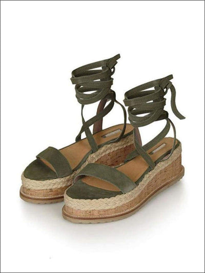 Womens Lace Up Espadrilles Platform Sandals - Green / 4 - Womens Sandals