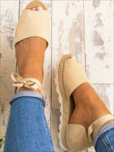 Womens Lace Up Platform Sandals By Liv and Mia - Womens Flats