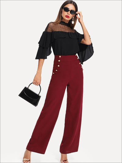 Womens Layered Ruffle Sleeve Dotted Mesh Blouse - Womens Tops