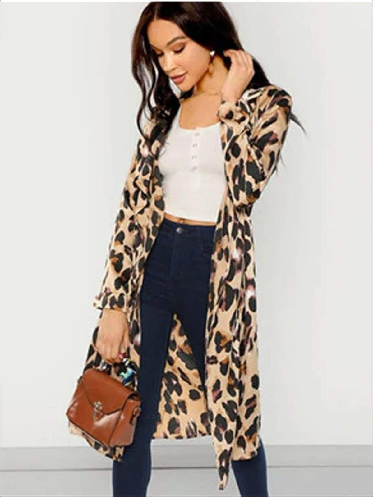Womens Long Sleeve Leopard Print Cardigan - Womens Outerwear