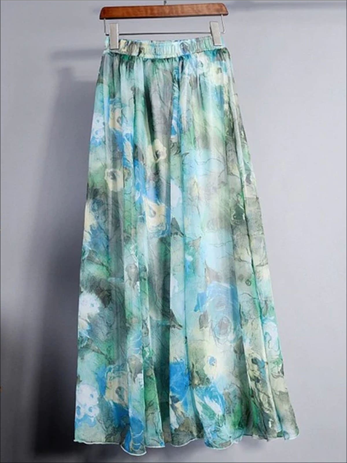 Womens Loose Flare Floral Maxi Skirt - Womens Bottoms