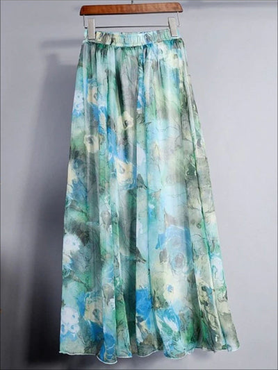 Womens Loose Flare Floral Maxi Skirt - Womens Bottoms