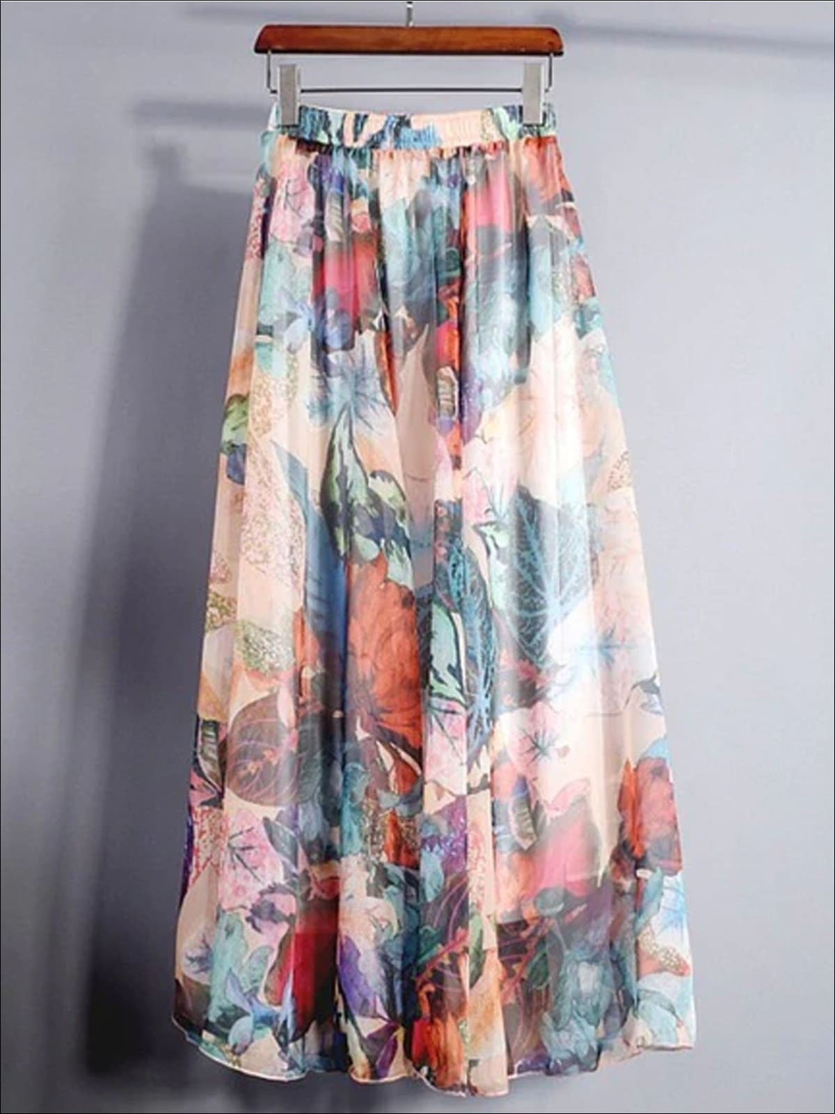Womens Loose Flare Floral Maxi Skirt - Womens Bottoms
