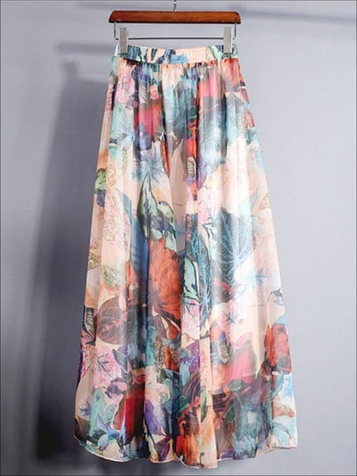 Womens Loose Flare Floral Maxi Skirt - Womens Bottoms