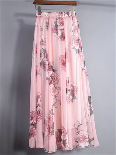 Womens Loose Flare Floral Maxi Skirt - Womens Bottoms