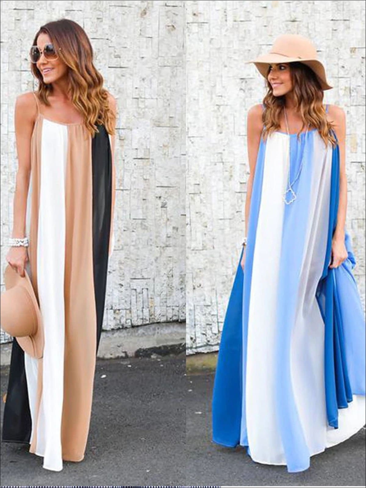 Womens Loose Striped Chiffon Maxi Dress - Womens Dresses