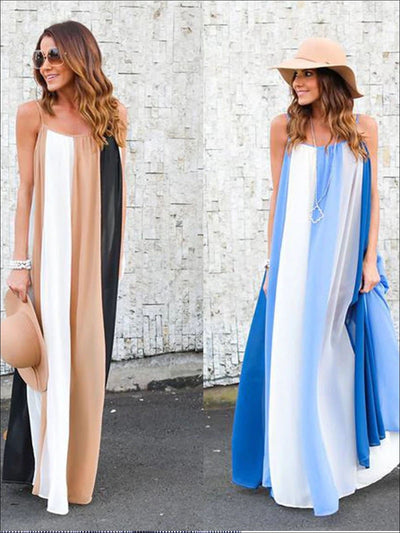 Womens Loose Striped Chiffon Maxi Dress - Womens Dresses