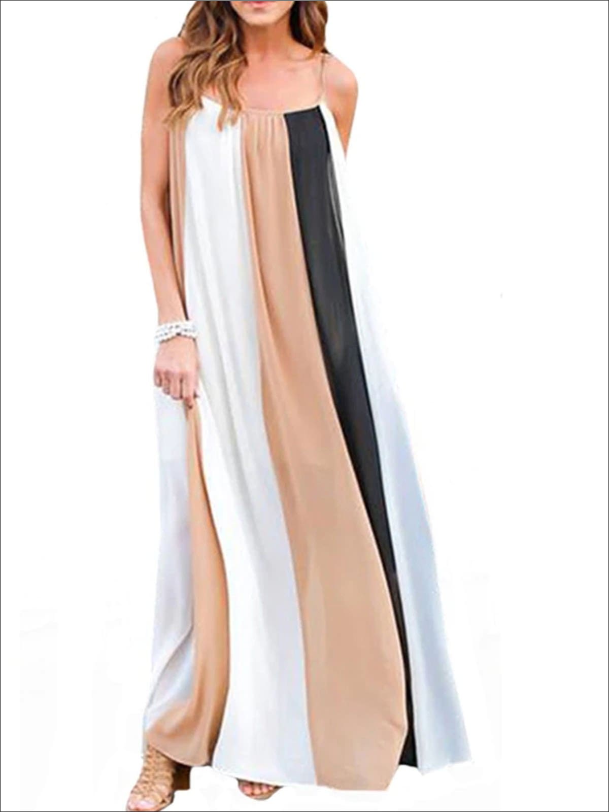 Womens Loose Striped Chiffon Maxi Dress - Womens Dresses