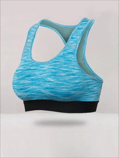 Womens Marled Contrast Sports Bra - Blue / S - Womens Sports Bra