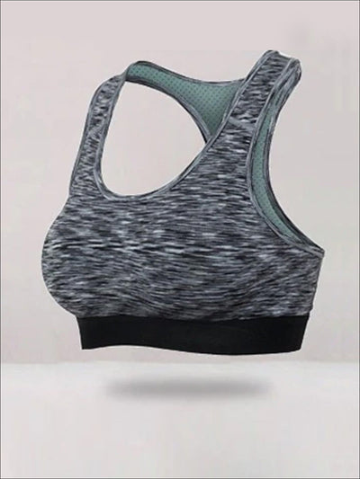 Womens Marled Contrast Sports Bra - Dark Grey / S - Womens Sports Bra