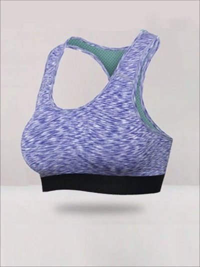 Womens Marled Contrast Sports Bra - Violet / S - Womens Sports Bra